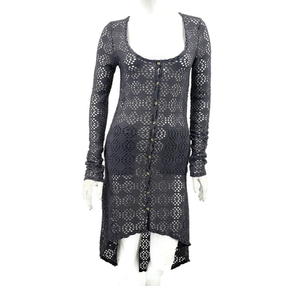 Free People Beach Large Love Song Crochet Gray Hi Lo Cardigan Sweater - Picture 2 of 6